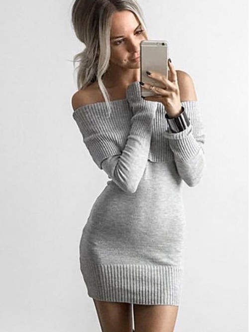 Gray/Black Lapel Collar Solid Color Bodycon Sweate...