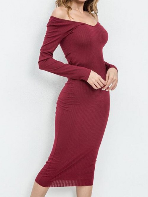 V-Neck Loose Backless Plain Sweater Dress