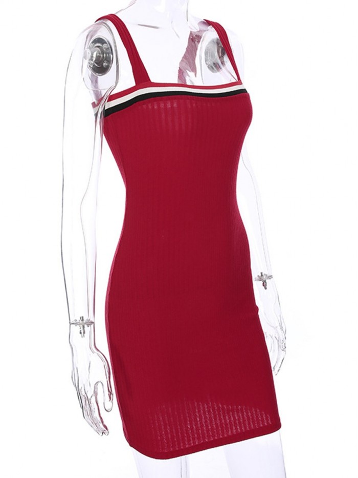 Red Sleeveless Solid Color Bodycon Sweater Dress